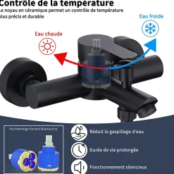 Homelody Colonne de Douche Mecanique avec Mitigeur 2 Fonctions Jet Pluie Douchette a Main Hauteur Reglable 839 a 1164 mm Inox Noir* Colonne De Douche Mécanique