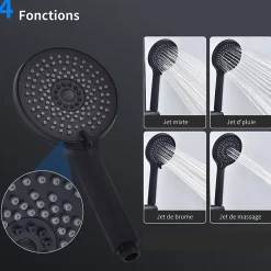 Homelody Colonne de Douche Mecanique avec Mitigeur 2 Fonctions Jet Pluie Douchette a Main Hauteur Reglable 839 a 1164 mm Inox Noir* Colonne De Douche Mécanique