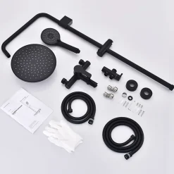 Homelody Colonne de Douche Mecanique avec Mitigeur 2 Fonctions Jet Pluie Douchette a Main Hauteur Reglable 839 a 1164 mm Inox Noir* Colonne De Douche Mécanique