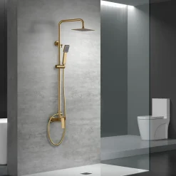 Imex Products Colonne de douche mitigeur or brosse acier et laiton douchette extensible pomme extraplate antic* Colonne De Douche Encastrable