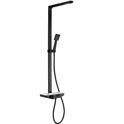 Bernstein Colonne de douche moderne combinée thermostatique acier inoxydable + tablette verre - 120x50cm - NT7385 Noir mat, 40cm carré* Colonne De Douche Thermostatique