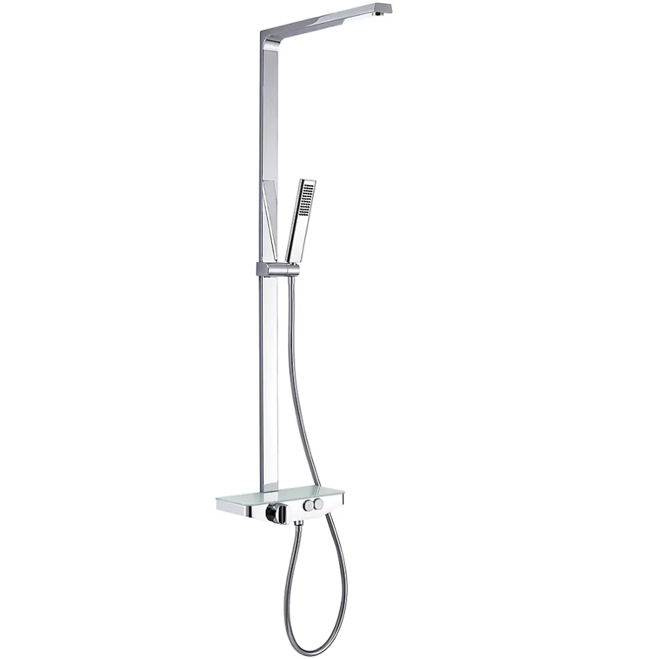Bernstein Colonne de douche moderne combinée thermostatique acier inoxydable + tablette verre, 120x50cm, NT7385 Chrome, Sans pomme de douche* Colonne De Douche Thermostatique