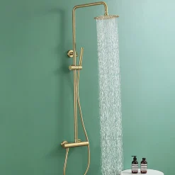 Kibath Colonne de douche monocommande ronde PRO, 78-125 cm, finition OR brossé, en laiton
