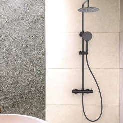 Kibath Colonne de douche monocommande ronde GUN METAL finition graphite/anthracite mat en laiton