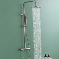 Kibath Colonne de douche monocommande ronde PRO, 78-125 cm, finition nickel brossé, en laiton* Colonne De Douche Mécanique
