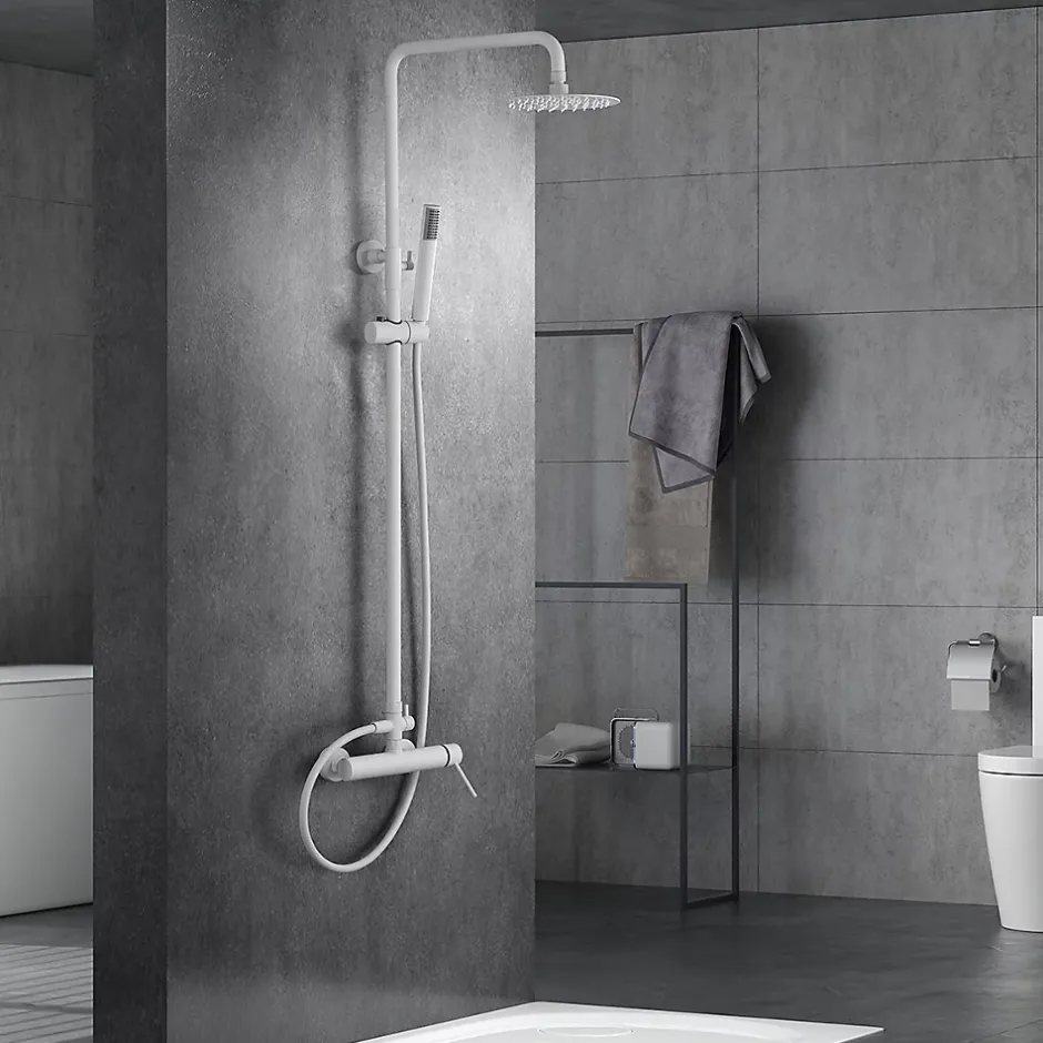 Imex Products Colonne de douche monocommande blanche acier et laiton avec douchette extensible