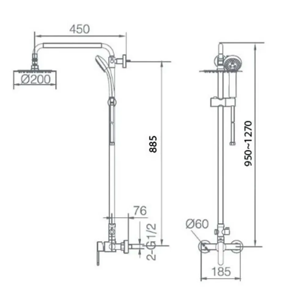Imex Products Colonne de douche murale en acier et laiton finition chromee extensible* Colonne De Douche Encastrable