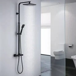 Auralum Max Colonne de Douche Noir avec Mitigeur Thermostatique 2 Fonctions Ensemble de Douche Noir en Laiton, Haute Réglable 110-137 cm