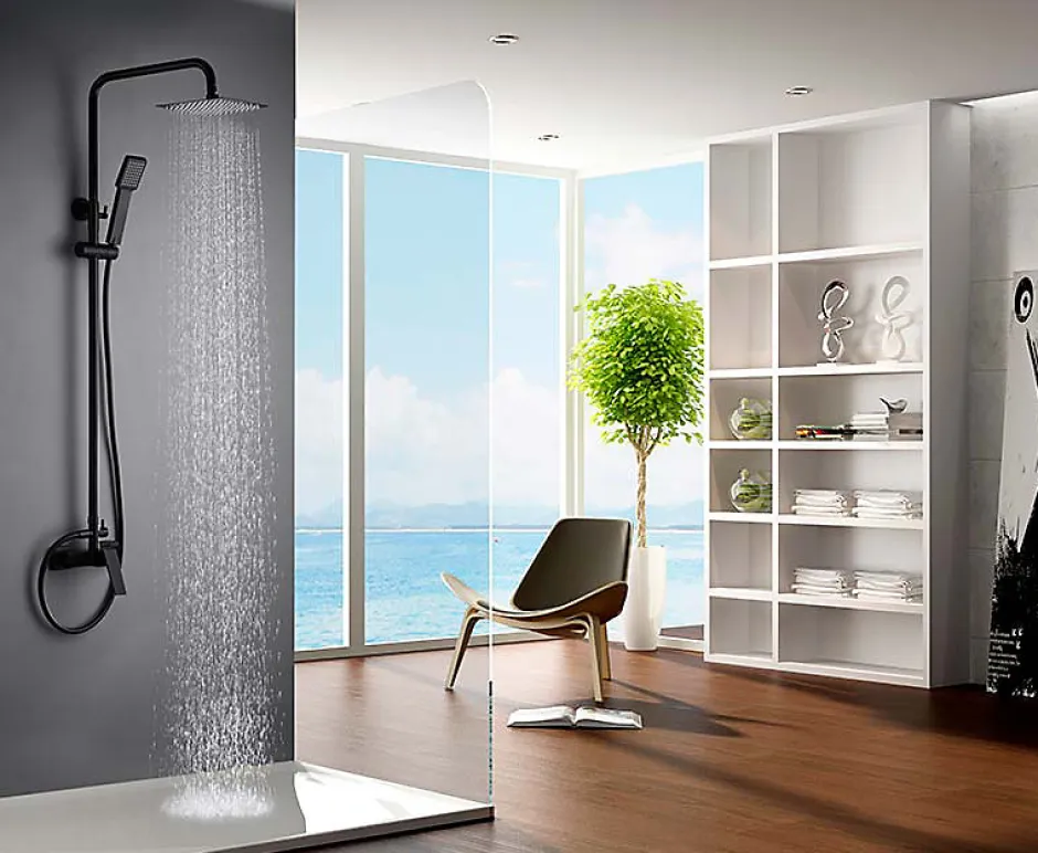 Imex Products Colonne de douche noir mat acier et cuivre avec mitigeur monocommande et douchette extensible