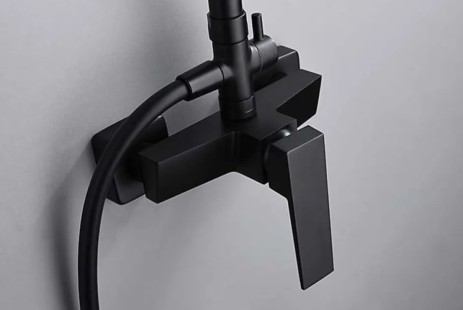 Imex Products Colonne de douche noir mat acier et cuivre avec mitigeur monocommande et douchette extensible