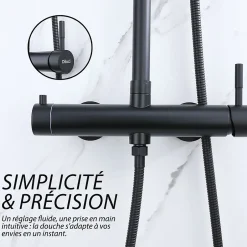Dileci Colonne de douche noir mat - 2 fonctions -