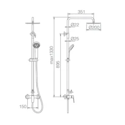 Imex Products Colonne de douche noire mate en acier et laiton avec flexible et pommeau extraplats* Colonne De Douche Mécanique