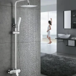 Homelody Colonne de Douche Peinture Blanc Ensemble de Douche Hauteur Réglable avec Mitigeur Mécanique Moderne pour Salle de Bain