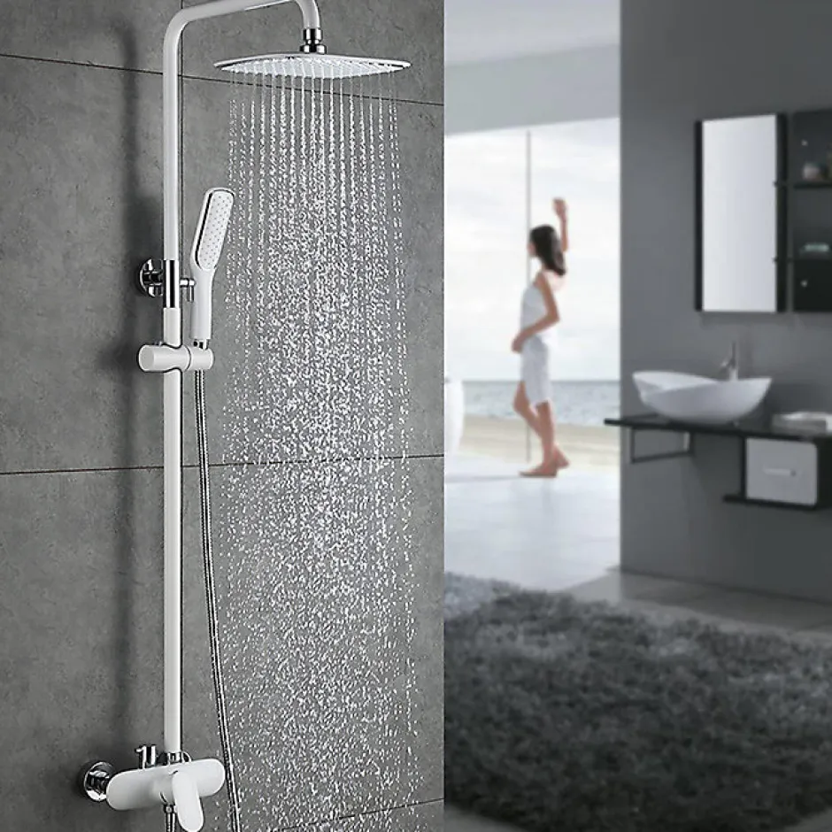 Homelody Colonne de Douche Peinture Blanc Ensemble de Douche Hauteur Réglable avec Mitigeur Mécanique Moderne pour Salle de Bain