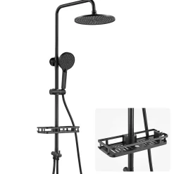 Auralum Max Colonne de Douche, Réglable Hauteur avec Étagère Douche Set kit Douche sans Robinet avec Pommeau Douche Rond 25cm,Noir