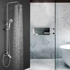 Kibath Colonne de douche ronde monocommande PIN, 80-120 cm, finition chrome poli, en laiton