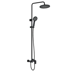 Kibath Colonne de douche ronde monocommande 3 voies REY, 96-136 cm, finition NOIR mat, en laiton* Colonne De Douche Mécanique