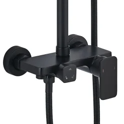 Kibath Colonne de douche ronde monocommande 3 voies REY, 96-136 cm, finition NOIR mat, en laiton* Colonne De Douche Mécanique