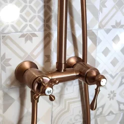 Essebagno Colonne de douche rétro cuivre brossé mitigeur mécanique Leeds