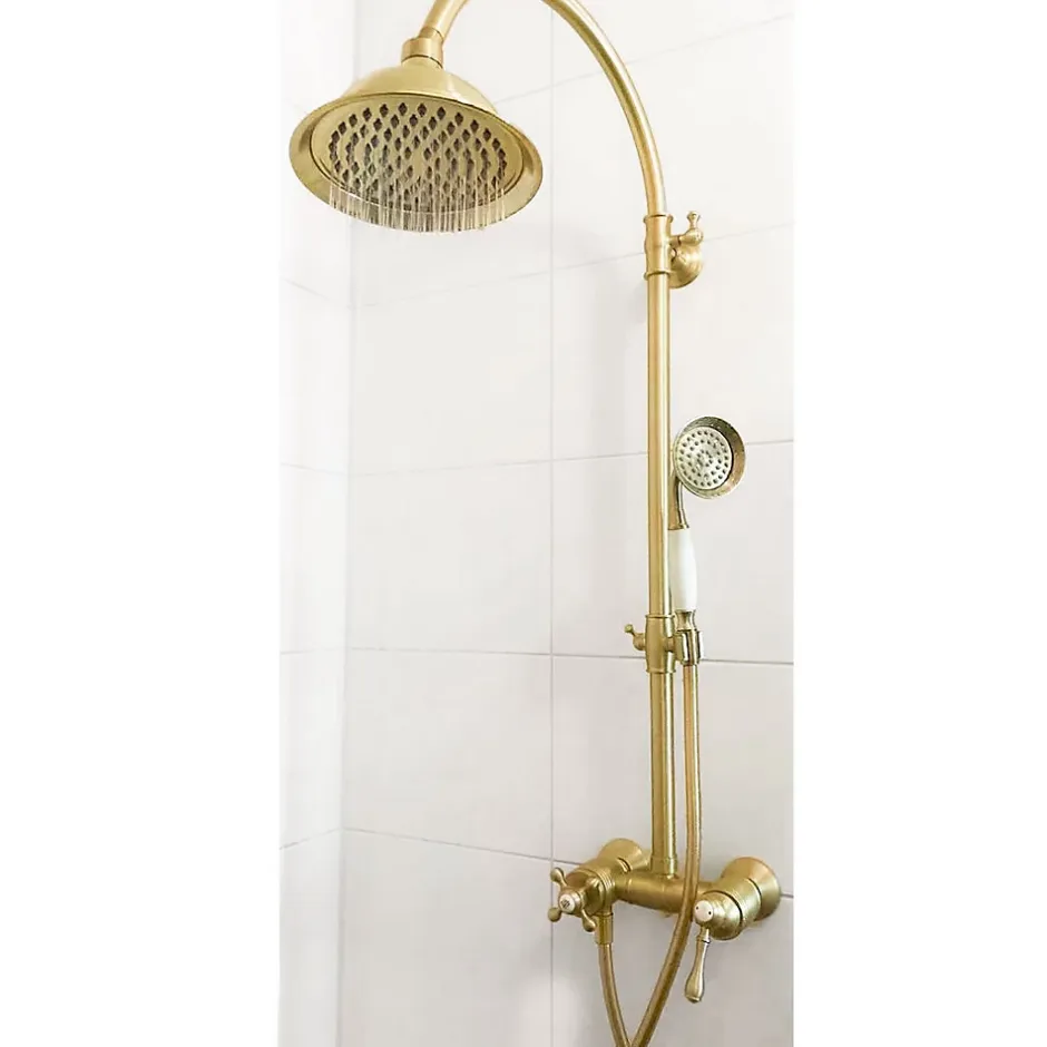 Essebagno Colonne de douche rétro or brossé mitigeur mécanique Leeds