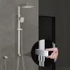 Homelody Colonne de Douche sans Mitigeur Systeme Effet Pluie avec Douchette Hauteur Reglable 900 a 1200 mm Laiton et Inox Chrome