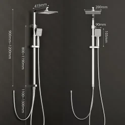 Homelody Colonne de Douche sans Mitigeur Systeme Effet Pluie avec Douchette Hauteur Reglable 900 a 1200 mm Laiton et Inox Chrome