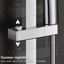Homelody Colonne de Douche sans Mitigeur Systeme Effet Pluie avec Douchette Hauteur Reglable 900 a 1200 mm Laiton et Inox Chrome