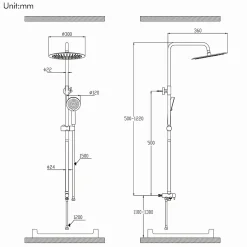 Homelody Colonne de Douche Sans Mitigeur Systeme de Douche Effet Pluie Douchette 3 Fonctions Hauteur Reglable 500 a 1220 mm Inox Noir* Colonne De Douche Sans Robinetterie