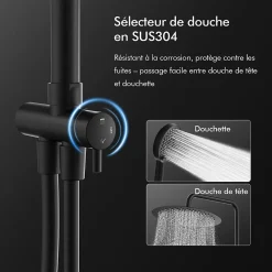 Homelody Colonne de Douche Sans Mitigeur Systeme de Douche Effet Pluie Douchette 3 Fonctions Hauteur Reglable 500 a 1220 mm Inox Noir* Colonne De Douche Sans Robinetterie