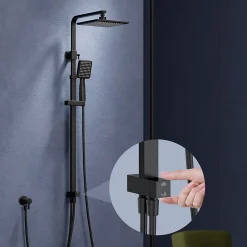 Homelody Colonne de Douche sans Mitigeur Systeme de Douche avec Douchette Set Kit de Douche en Acier Inox Noir Réglable en Hauteur* Colonne De Douche Sans Robinetterie