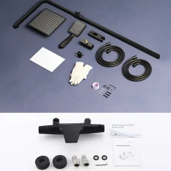 Homelody Colonne de Douche sans Mitigeur Systeme de Douche avec Douchette Set Kit de Douche en Acier Inox Noir Réglable en Hauteur* Colonne De Douche Sans Robinetterie