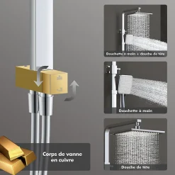 Homelody Colonne de Douche sans Mitigeur Systeme de Douche avec Douchette Set Kit de Douche en Acier Inox Réglable en Hauteur Chromé