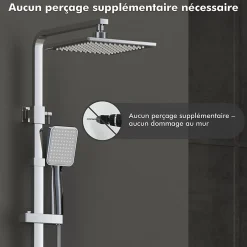 Homelody Colonne de Douche sans Mitigeur Systeme de Douche avec Douchette Set Kit de Douche en Acier Inox Réglable en Hauteur Chromé