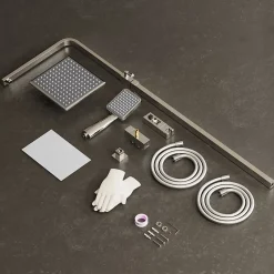 Homelody Colonne de Douche sans Mitigeur Systeme de Douche avec Douchette Set Kit de Douche en Acier Inox Réglable en Hauteur Chromé