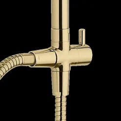 Wenko Colonne de douche sans robinetterie avec douchette + pomme de tête + barre réglable + flexible, doré, Young Line