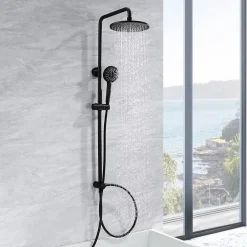 Cecipa Max Colonne de douche sans robinetterie avec pommeau + douchette+ flexible + barre réglable, Noir