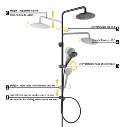 Cecipa Max Colonne de douche sans robinetterie avec pommeau + douchette+ flexible + barre réglable, Noir