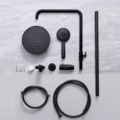 Cecipa Max Colonne de douche sans robinetterie avec pommeau + douchette+ flexible + barre réglable, Noir