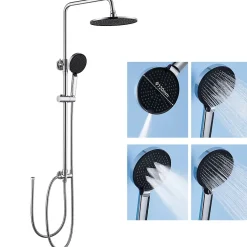Sofetiy Max Colonne de douche sans robinetterie avec pommeau + douchette 4 jets + flexible + barre réglable, chromé