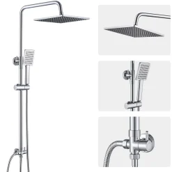 Auralum Max Colonne de douche sans robinetterie avec pommeau + douchette + flexible + barre réglable, chromé