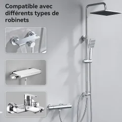 Auralum Max Colonne de douche sans robinetterie avec pommeau + douchette + flexible + barre réglable, chromé