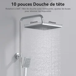 Auralum Max Colonne de douche sans robinetterie avec pommeau + douchette + flexible + barre réglable, chromé
