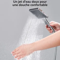 Auralum Max Colonne de douche sans robinetterie avec pommeau + douchette + flexible + barre réglable, chromé