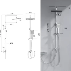 Auralum Max Colonne de douche sans robinetterie avec pommeau + douchette + flexible + barre réglable, chromé