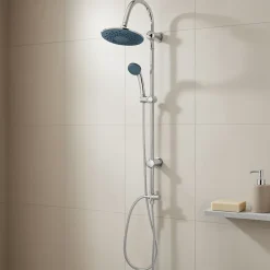 Colonne de douche sans robinetterie avec pommeau + douchette 1 jet + support + flexible 150 cm en inox chromé Nakri