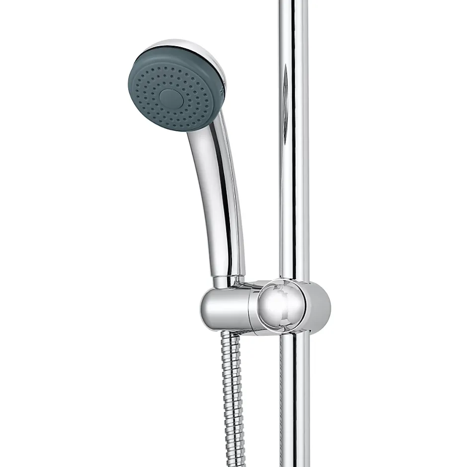 Colonne de douche sans robinetterie avec pommeau + douchette 1 jet + support + flexible 150 cm en inox chromé Nakri