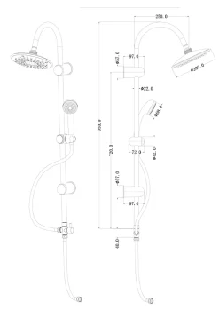 Colonne de douche sans robinetterie avec pommeau + douchette 1 jet + support + flexible 150 cm en inox chromé Nakri