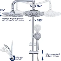 Homelody Colonne de Douche sans Robinetterie Murale Hydromassante avec Douchette et Pommeau de Douche Chromé