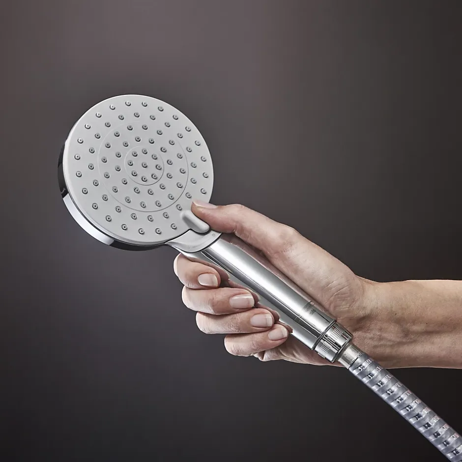 Hansgrohe Colonne de douche sans robinetterie avec pommeau + douchette 2 jets + flexible + barre réglable, chrome, Vernis Shape* Colonne De Douche Sans Robinetterie