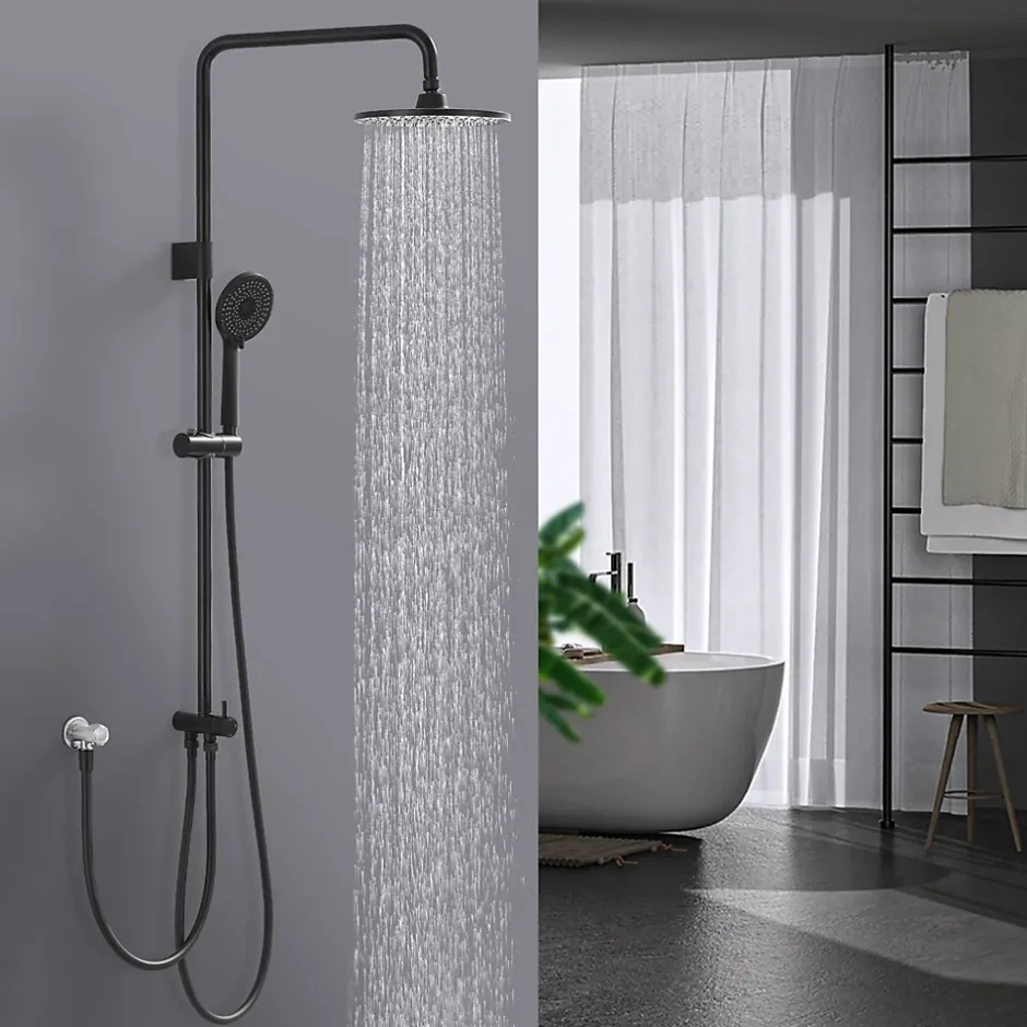 Homelody Colonne de Douche sans Robinetterie Effet Pluie avec Douchette 3 Fonctions Noir pour Salle de Bain* Colonne De Douche Sans Robinetterie